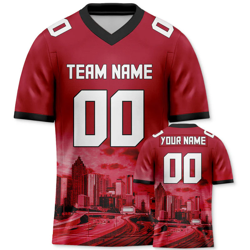 Custom 3D City Night Red White-Black Authentic Football Silhouette Jersey2