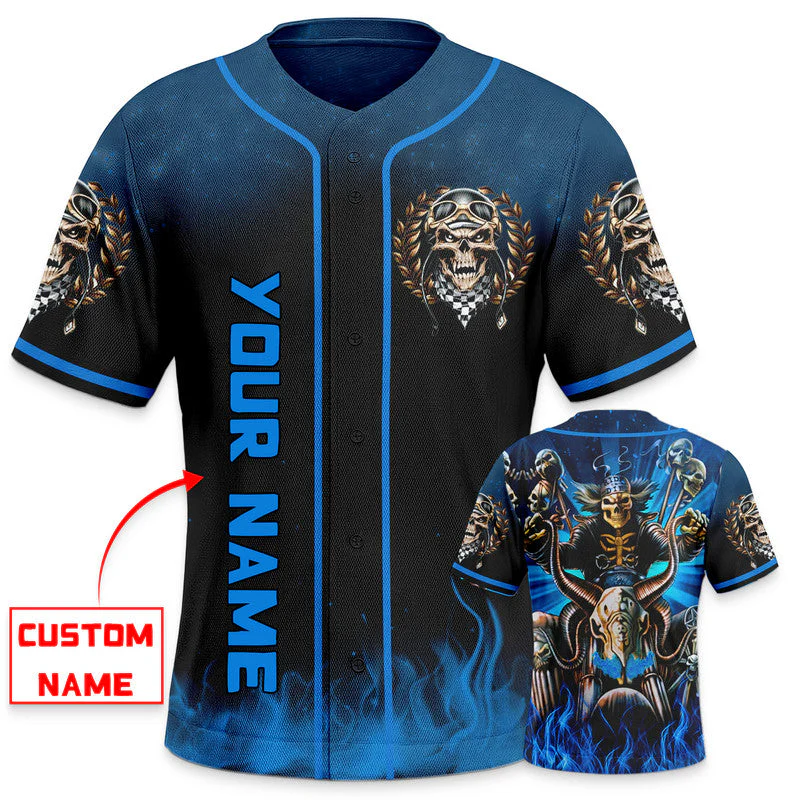 Dark Blue The Hunt Ghost Skull Custom Baseball Jersey