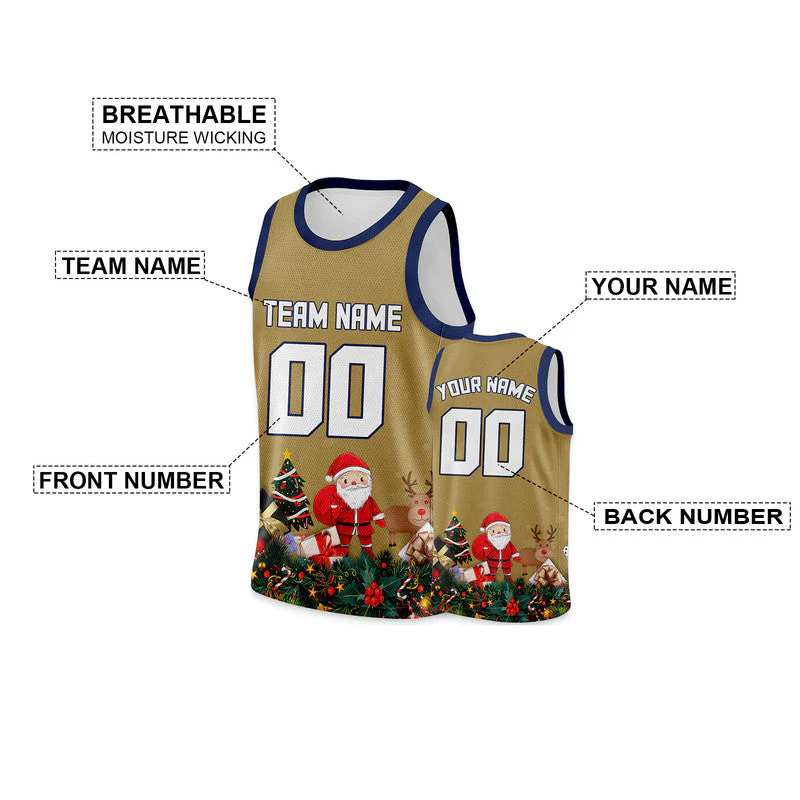 Christmas Day Custom Old Gold White-Navy Santa Claus Authentic Basketball Jersey