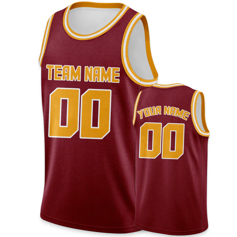 Custom Crimson Gold Round Neck Rib-Knit Basketball Jersey