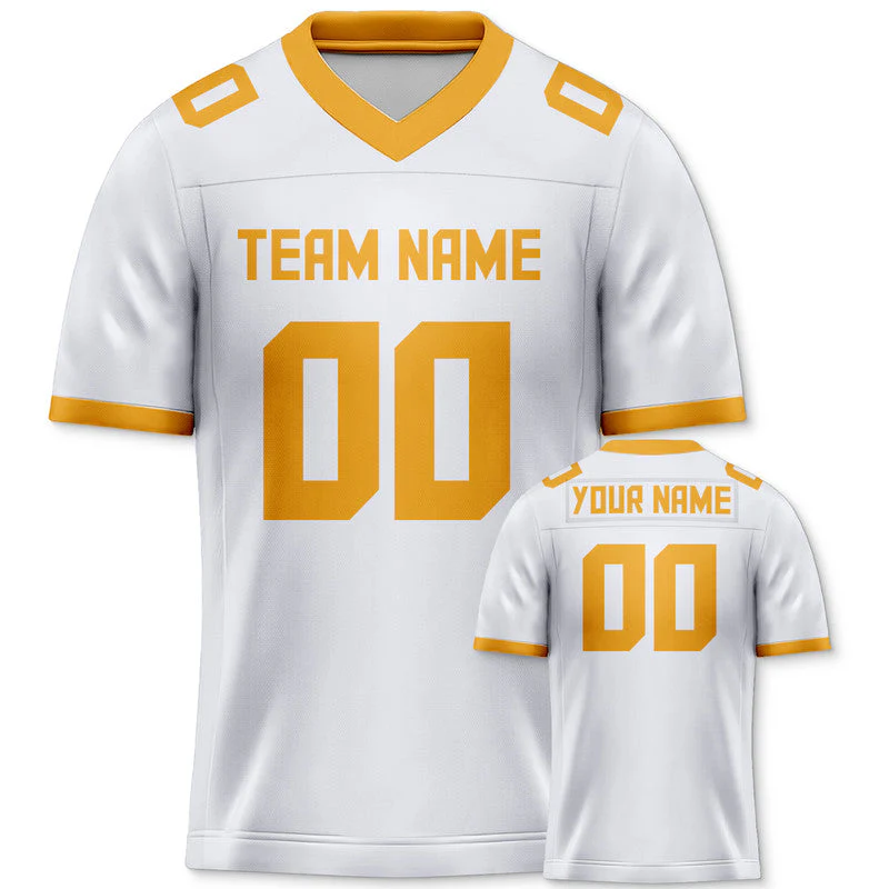 Custom White Gold Mesh Authentic Football Jersey