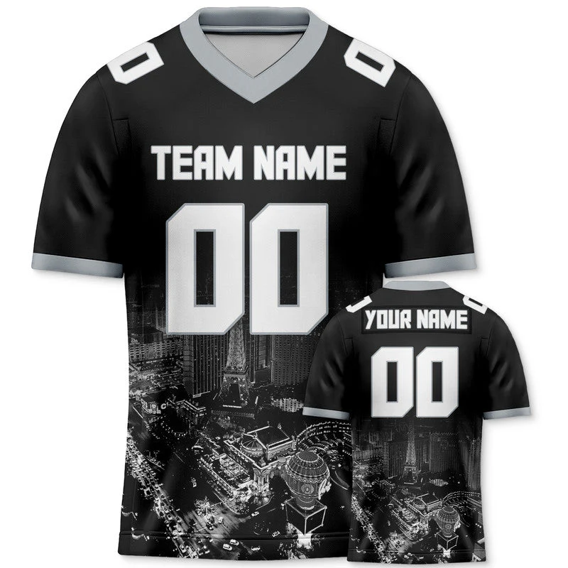 Custom 3D City Night Black White-Gray Authentic Football Silhouette Jersey