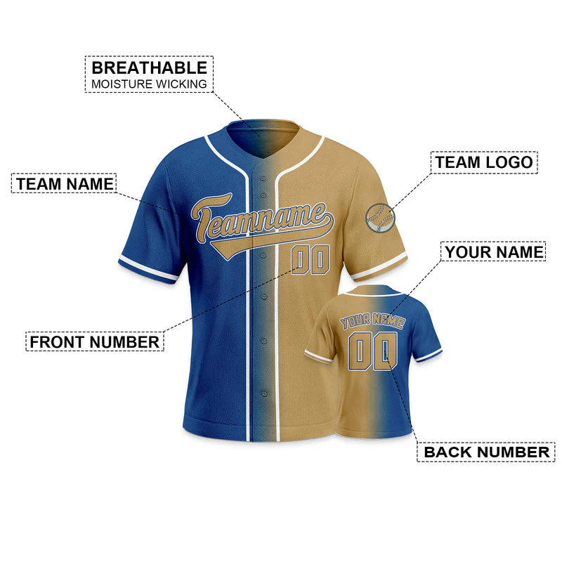 Custom Royal Old Gold-White Authentic Split Fashion Baseball Jersey