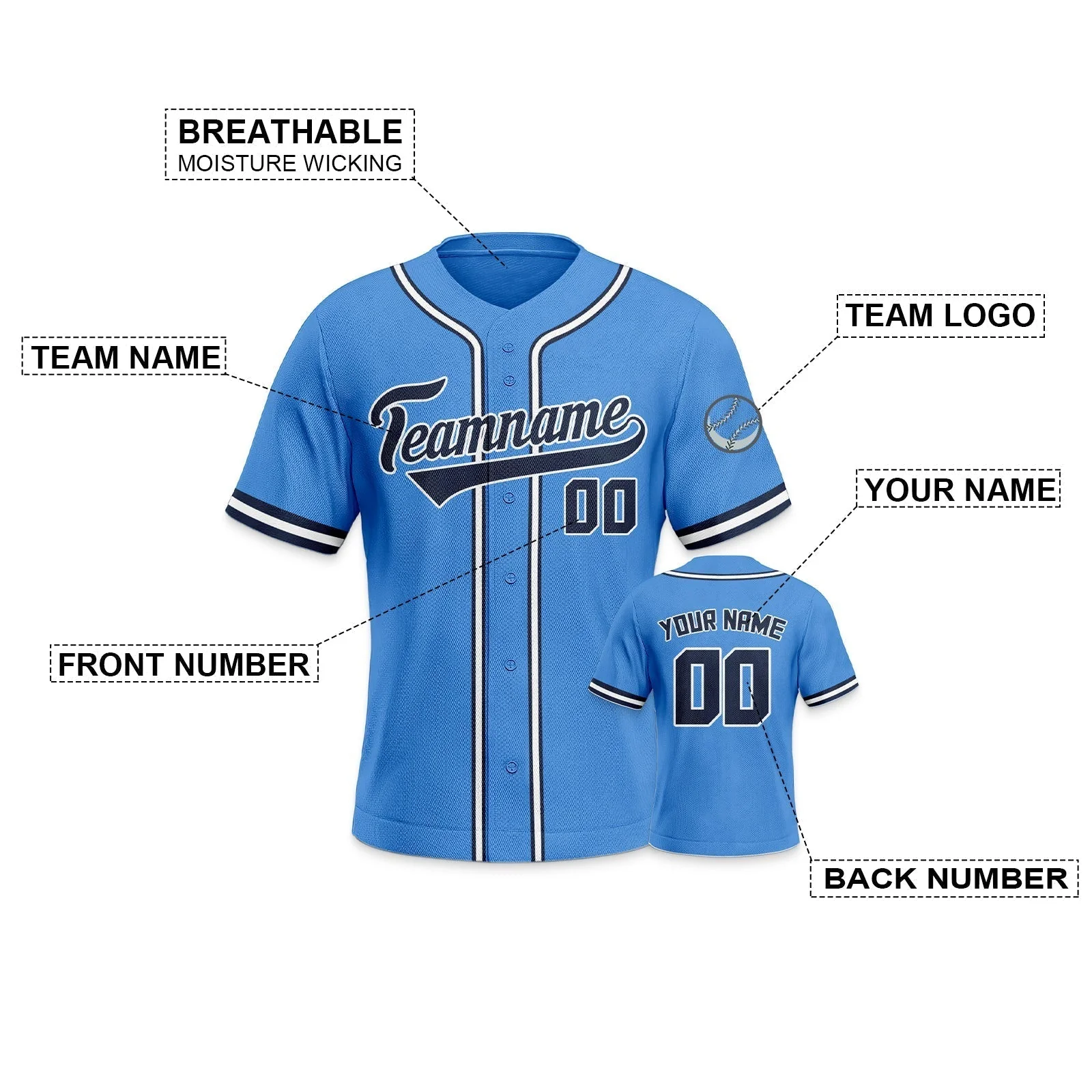 Custom Powder Blue Navy-White Authentic Baseball Jersey