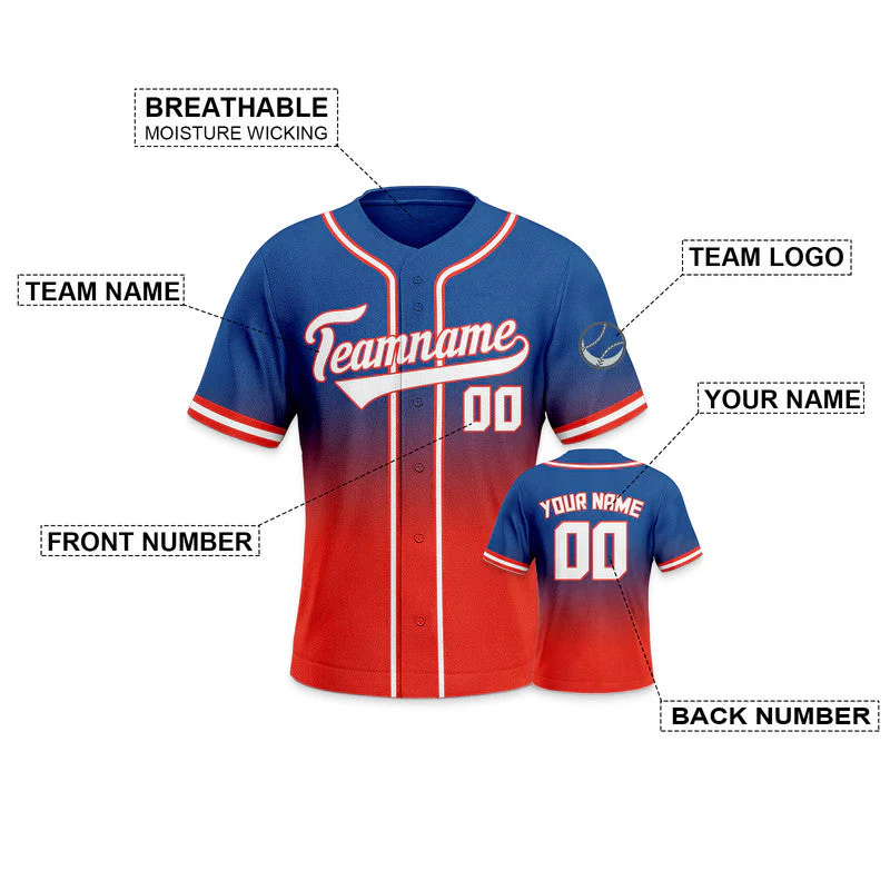 Custom Royal Red-White Authentic Fade Fashion Baseball Jersey-2