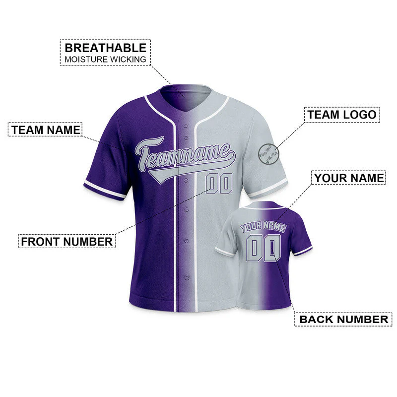 Custom Purple Gray-White Authentic Split Fashion Baseball Jersey
