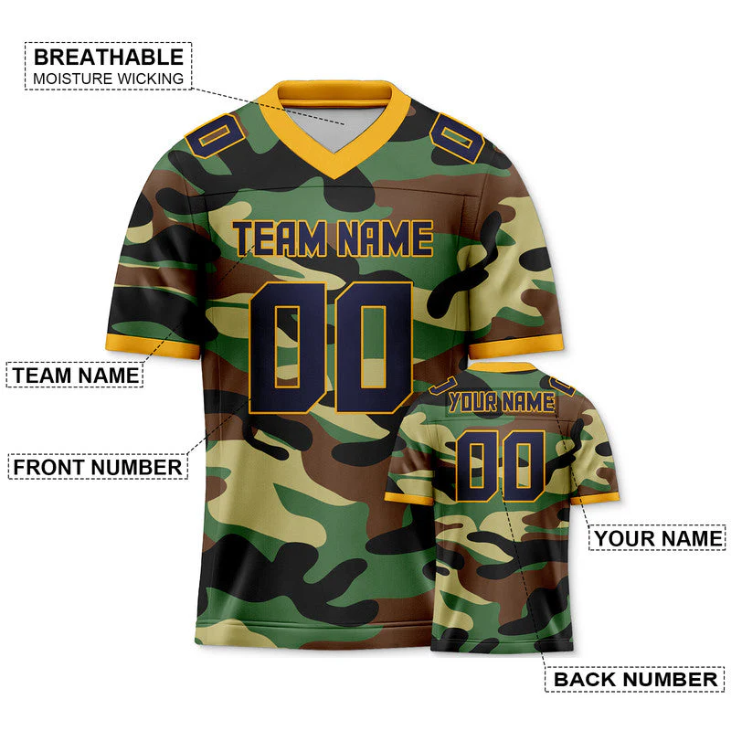 Custom Camo Navy-Gold Authentic Salute To Service Football Jersey