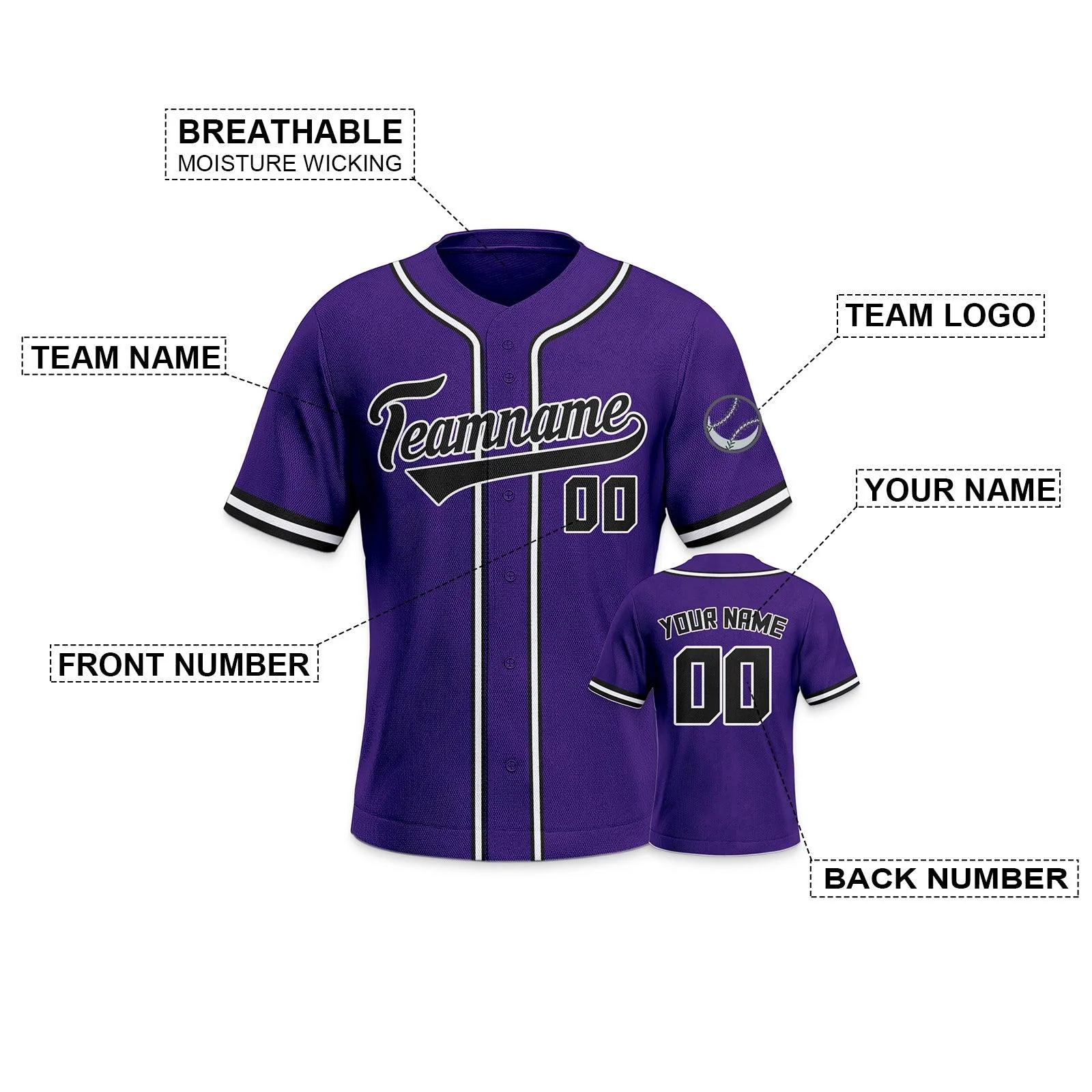 Custom Purple Black-White Authentic Classic Baseball Jersey