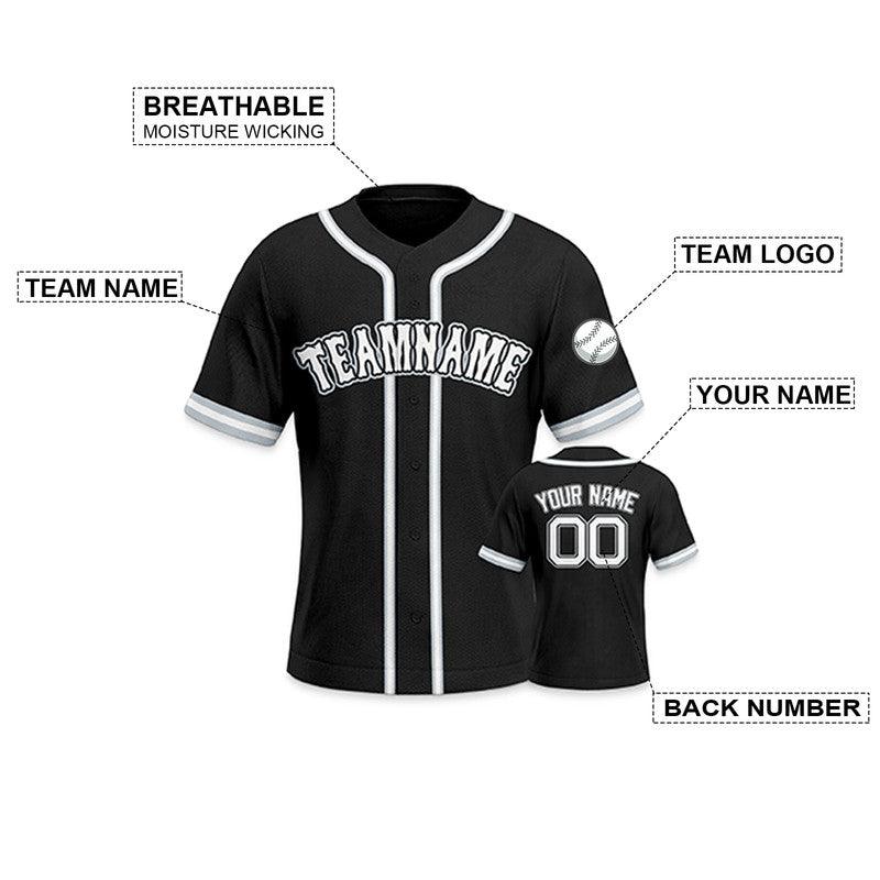 Custom Black White Authentic Baseball Jersey-2