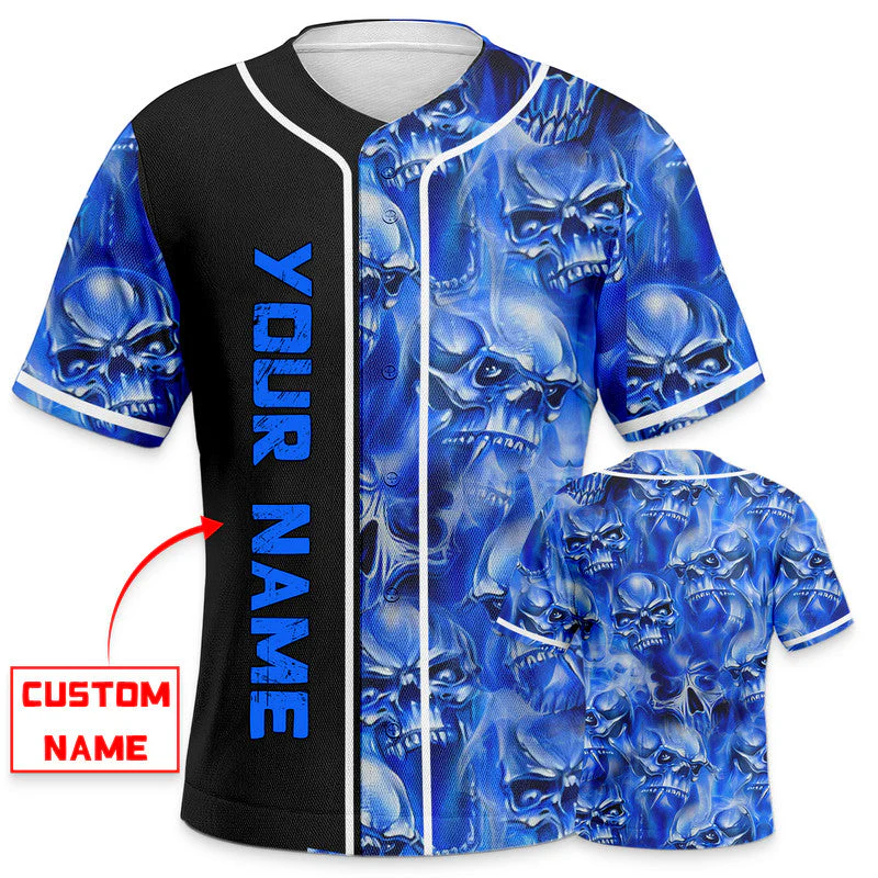 Blue Soul Eater Ghost Skull Custom Baseball Jersey