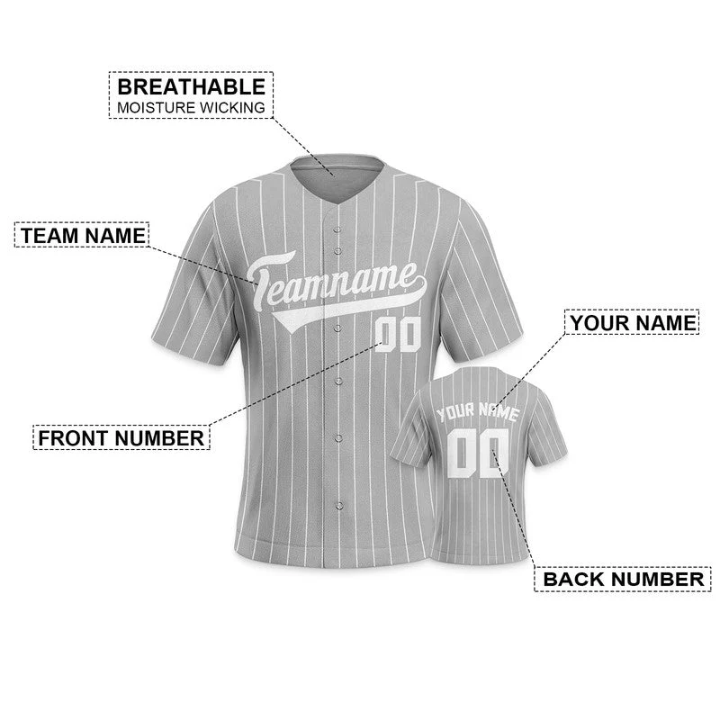 Custom Gray White Pinstripe Authentic Baseball Jersey