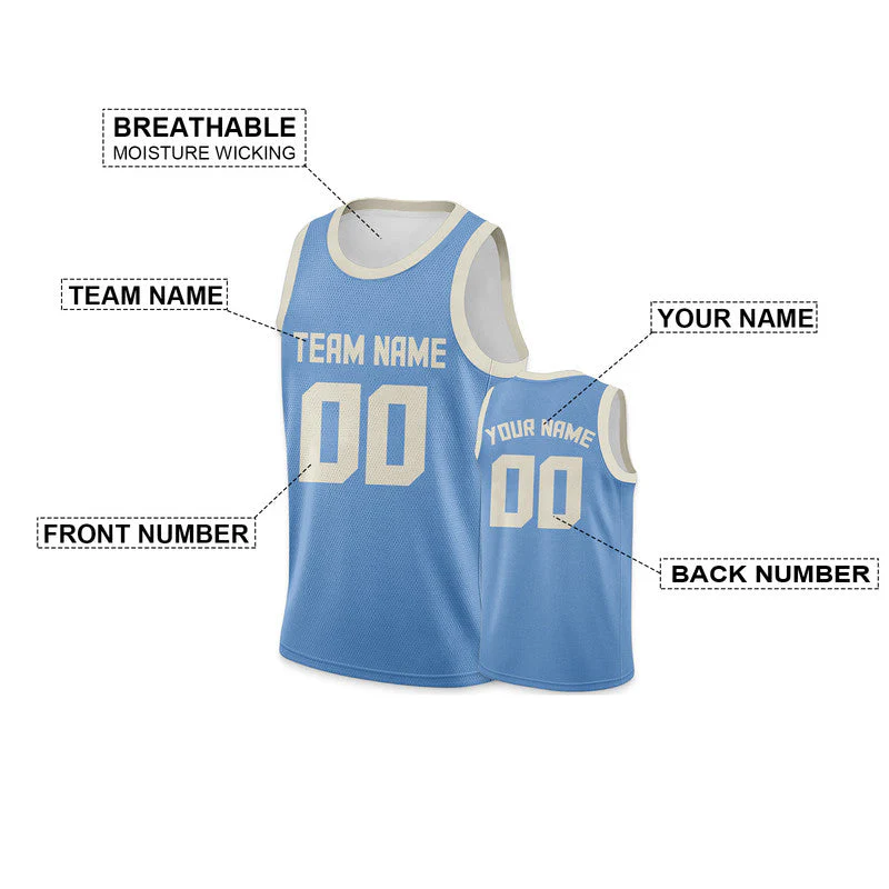Custom Light Blue Cream Round Neck Rib-Knit Basketball Jersey