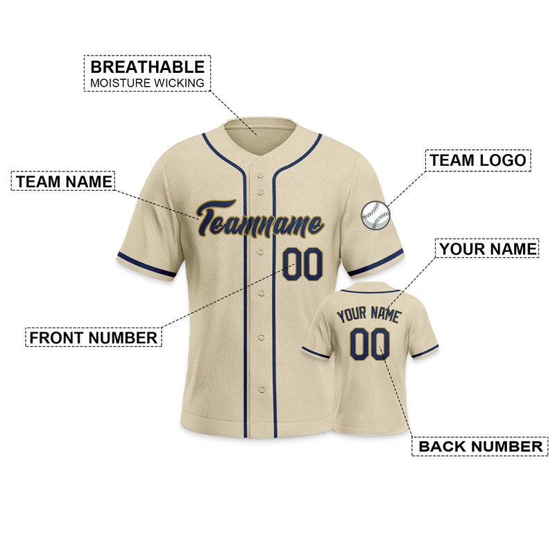 Custom Beige Navy-Gold Authentic Baseball Jersey-3