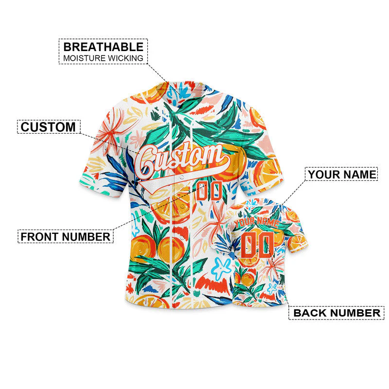Custom White White-Orange 3D Pattern Design Fruits Authentic Baseball Jersey