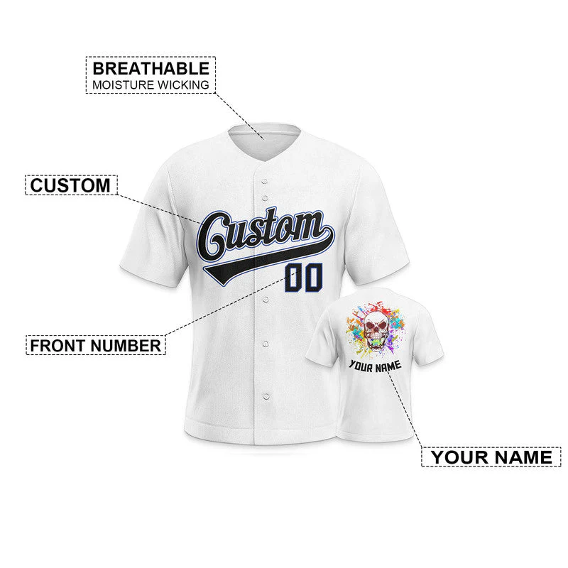 Custom White Black-Royal Authentic Skull Fashion Baseball Jersey