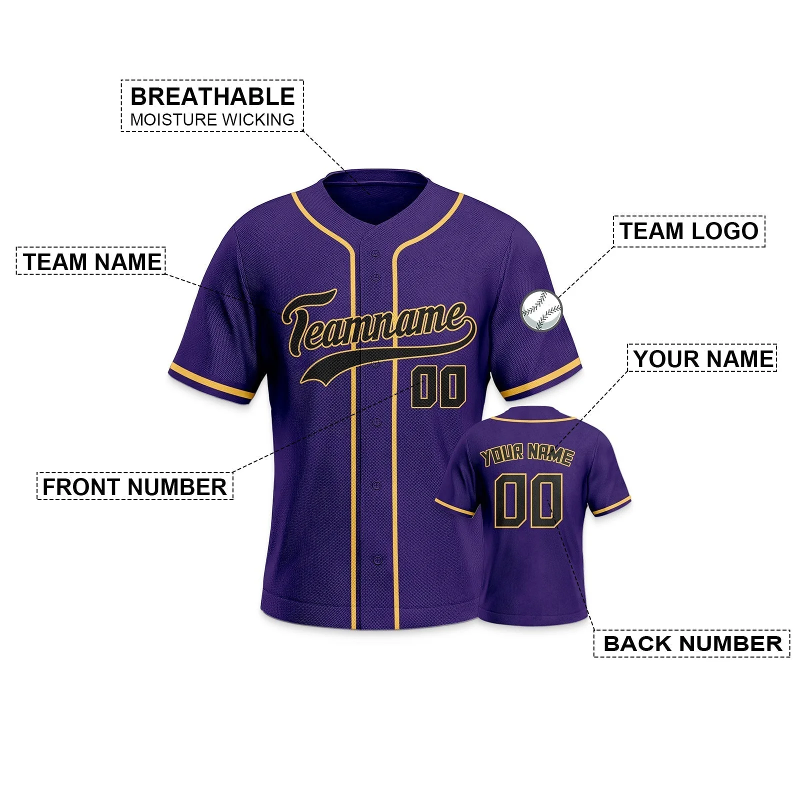 Custom Purple Black-Gold Authentic Classic Baseball Jersey