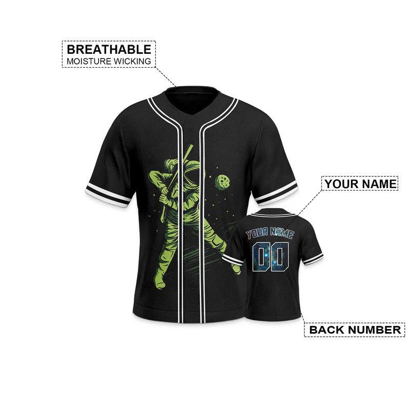 Custom Black-Green 3D Pattern Design Space Authentic Baseball Jersey