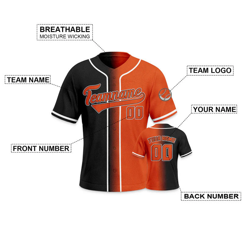 Custom Black Orange-White Authentic Split Fashion Baseball Jersey