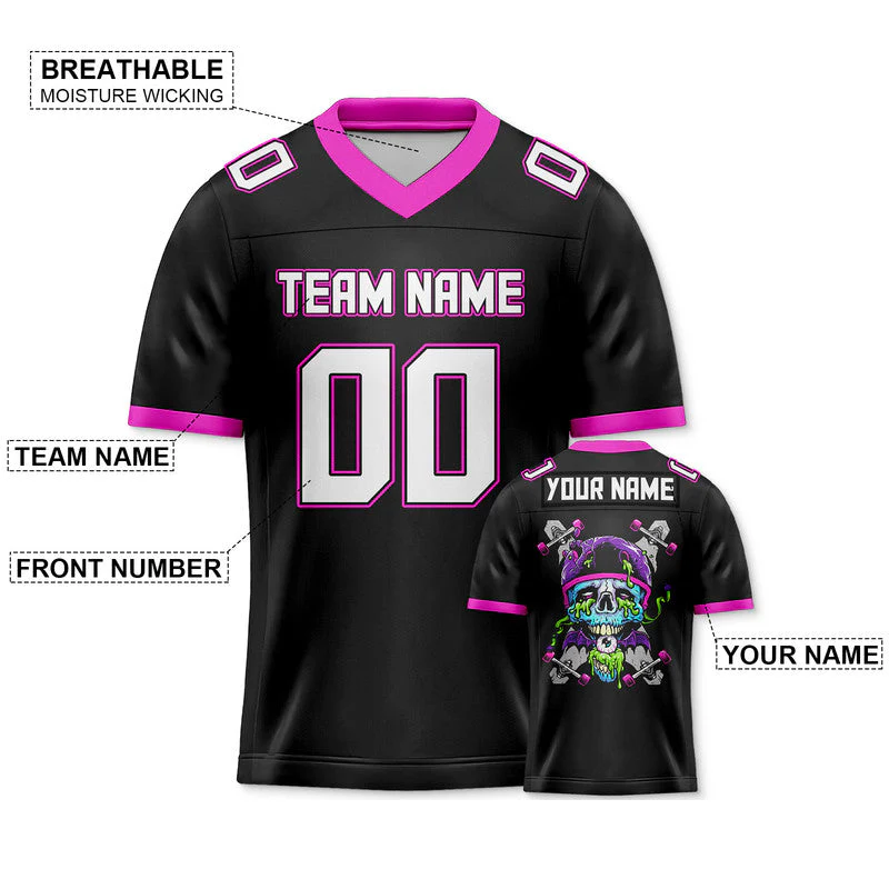 Custom Black Light Blue-Pink Authentic Skull Fashion Football Jersey