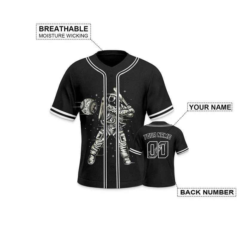 Custom Black White-White 3D Pattern Design Space Authentic Baseball Jersey