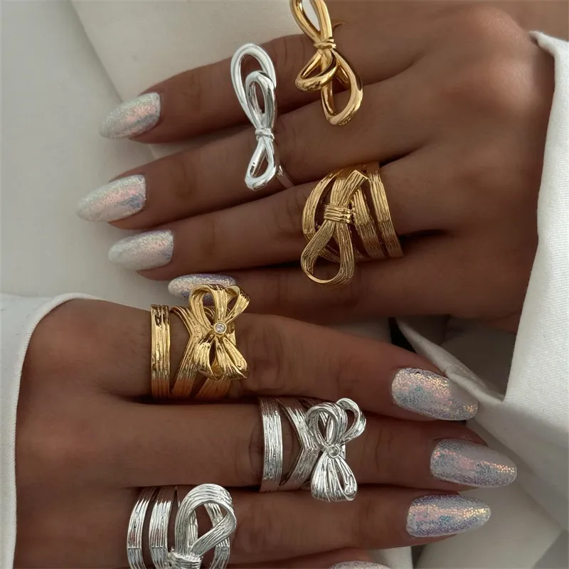 Flower Bow Knot Open Rings