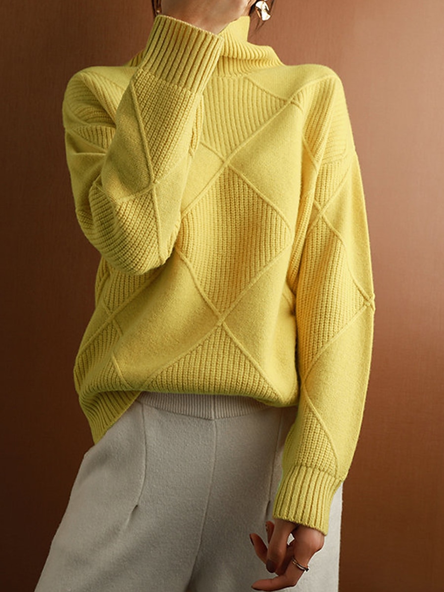 Cable Knit Turtleneck Sweater Black & Yellow Casual Knitwear