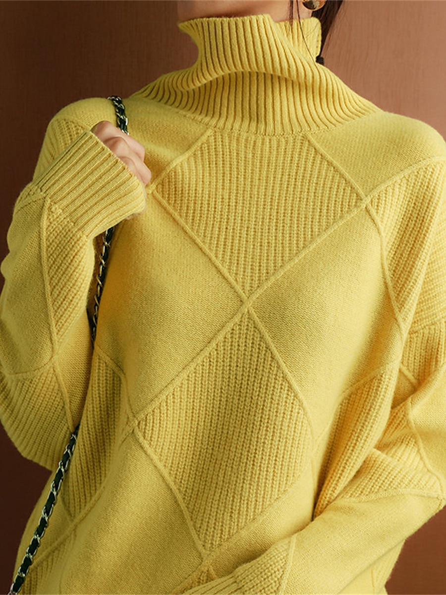 Cable Knit Turtleneck Sweater Black & Yellow Casual Knitwear