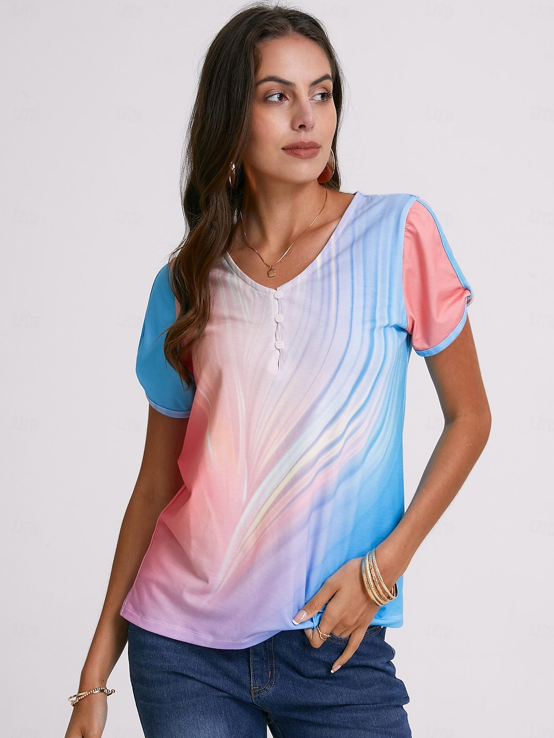 Ombre Button Cut Out Tee
